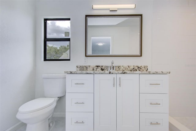 bathroom featuring a shower, vanity, and toilet