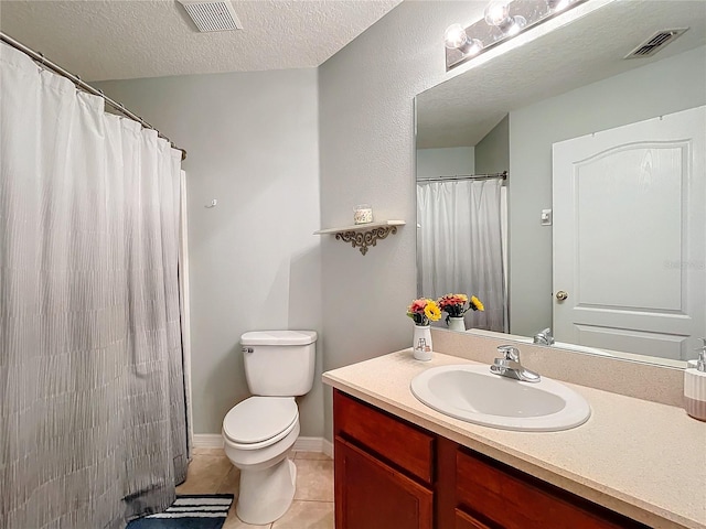 full bath featuring visible vents, tile patterned flooring, vanity, and toilet