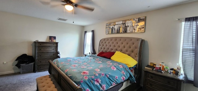 bedroom featuring ceiling fan and carpet flooring