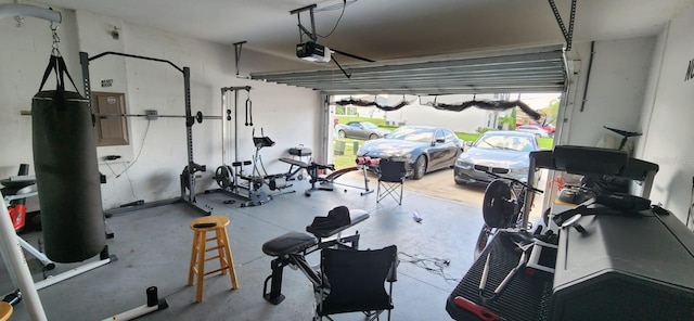 garage with a garage door opener