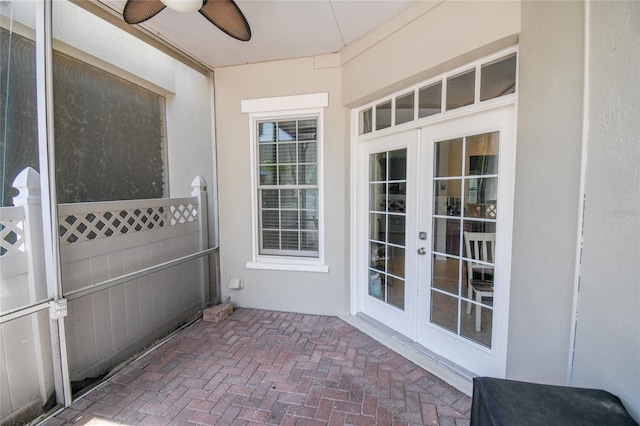 view of patio / terrace with ceiling fan and french doors