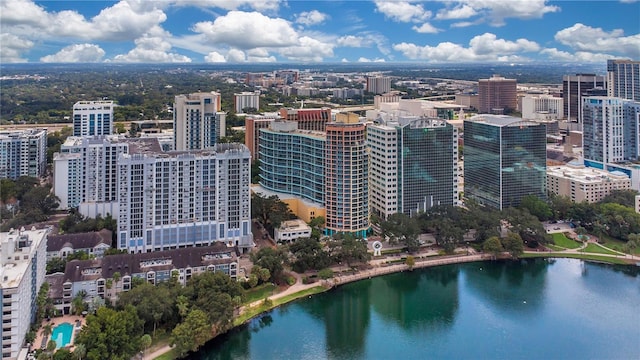 property's view of city featuring a water view