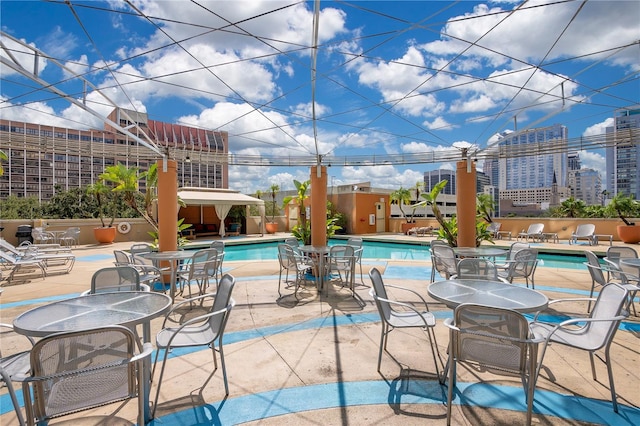 view of swimming pool with a patio area