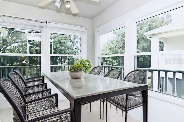 sunroom / solarium with ceiling fan