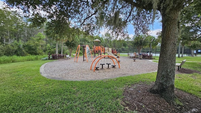 view of playground featuring a yard