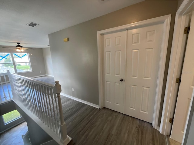 hallway with dark wood-type flooring