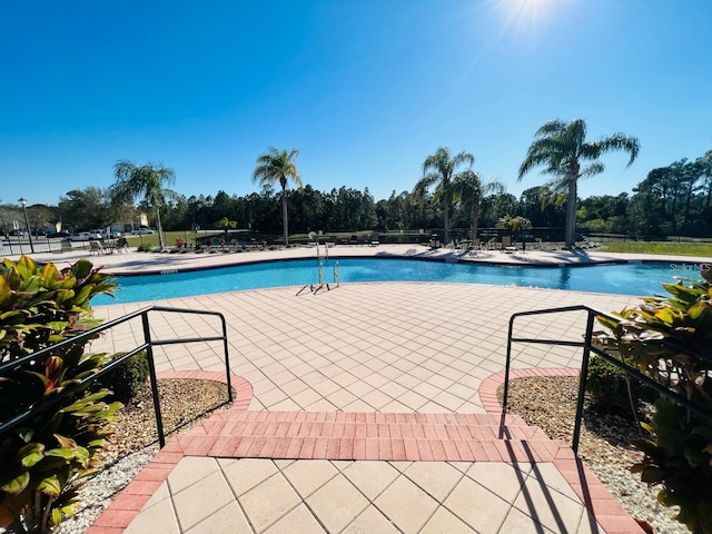 view of swimming pool with a patio