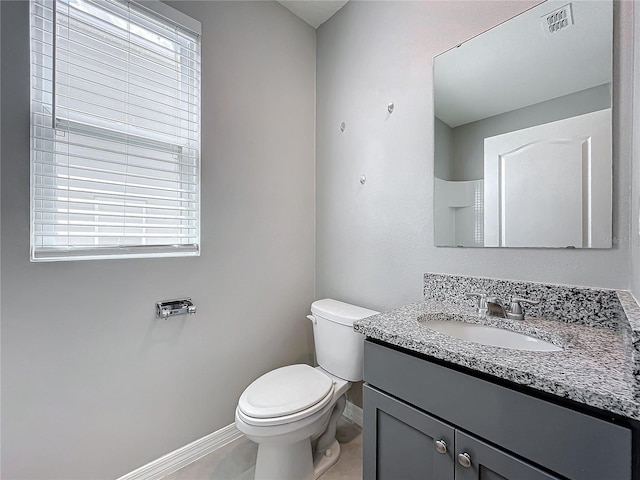 bathroom with vanity, toilet, and tile patterned floors