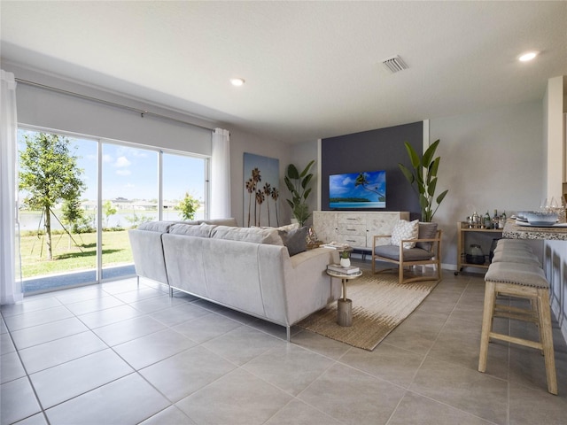 living room featuring light tile patterned floors