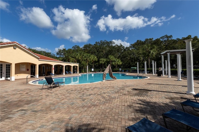 view of pool featuring a patio