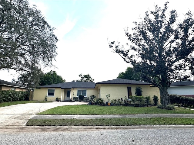 ranch-style house featuring a front yard