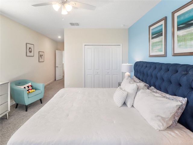8938 Cabot Cliffs Dr, Davenport, FL 33896 - bedroom featuring carpet, a closet, a ceiling fan, and recessed lighting