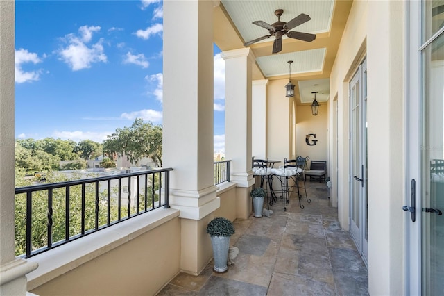 balcony with ceiling fan