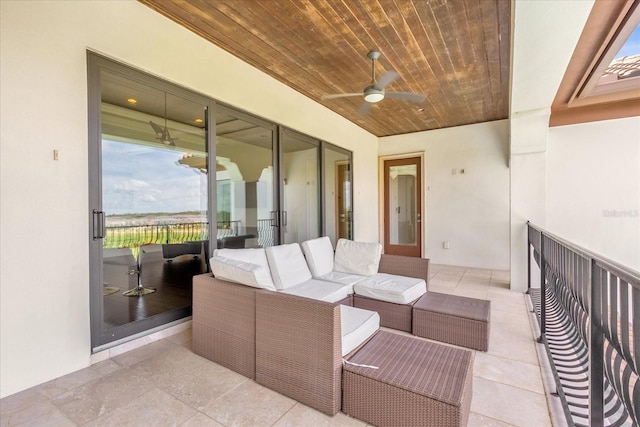 view of patio / terrace featuring ceiling fan and outdoor lounge area