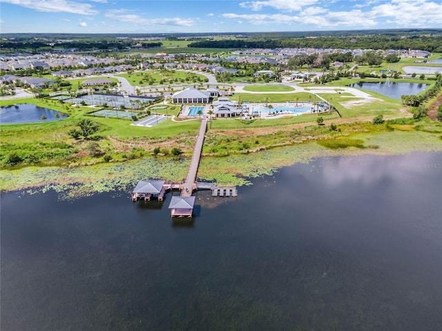 aerial view with a water view