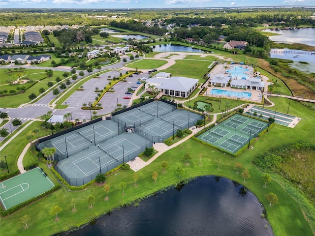 aerial view with a water view