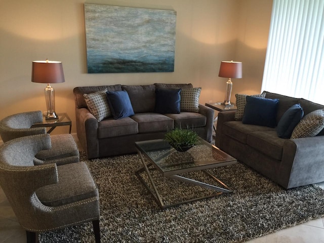 living room featuring tile patterned flooring