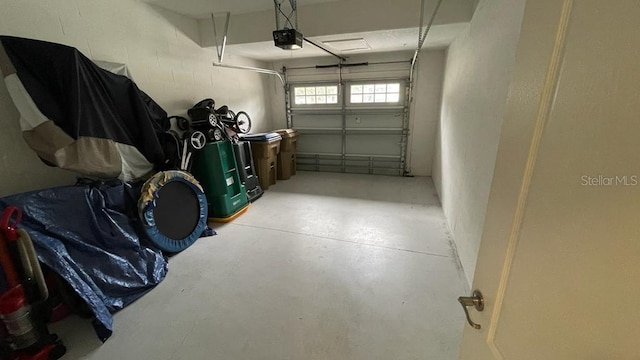 garage with a garage door opener