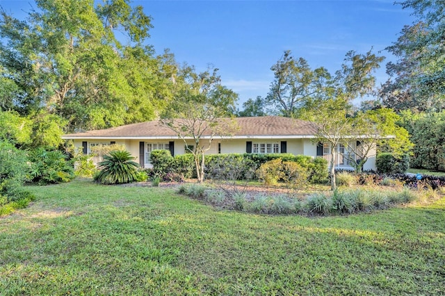 ranch-style home featuring a front lawn