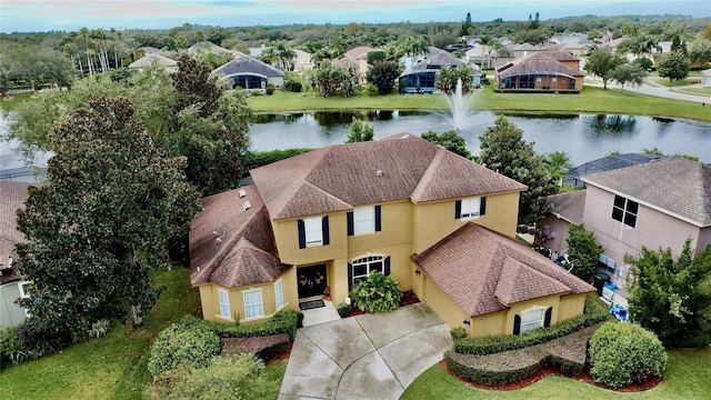 aerial view featuring a water view