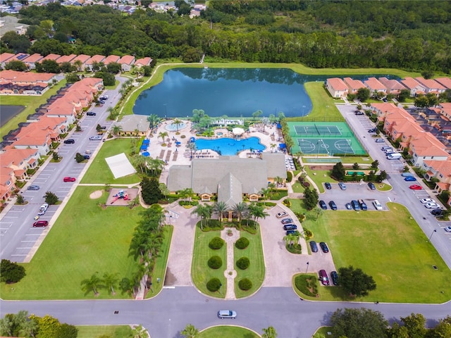 aerial view with a water view