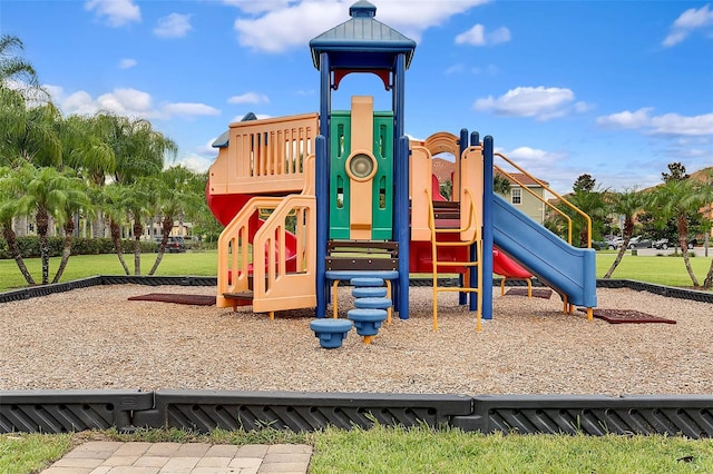 view of play area with a yard