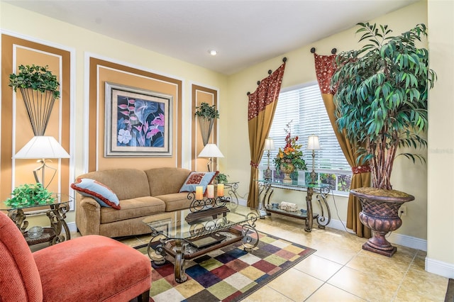 living room with light tile patterned floors