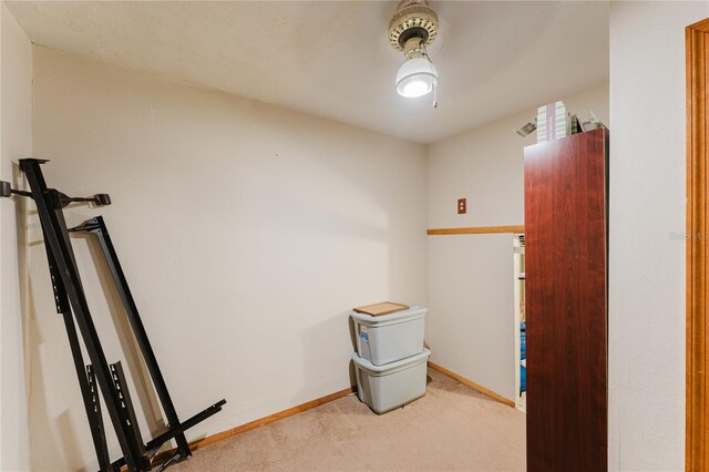 interior space featuring light colored carpet