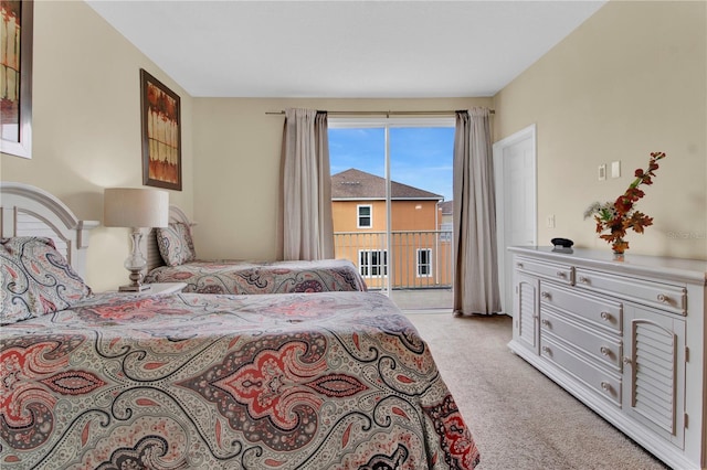 bedroom with light carpet