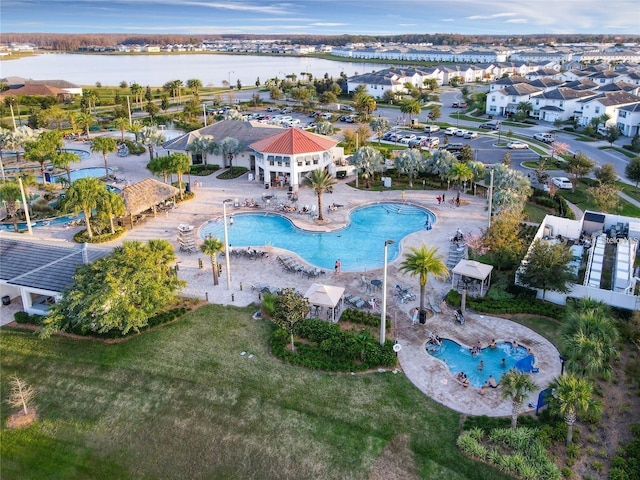 aerial view with a water view