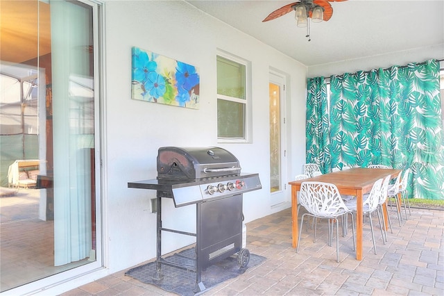 view of patio / terrace featuring ceiling fan and area for grilling