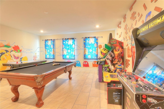 rec room with light tile patterned flooring and billiards