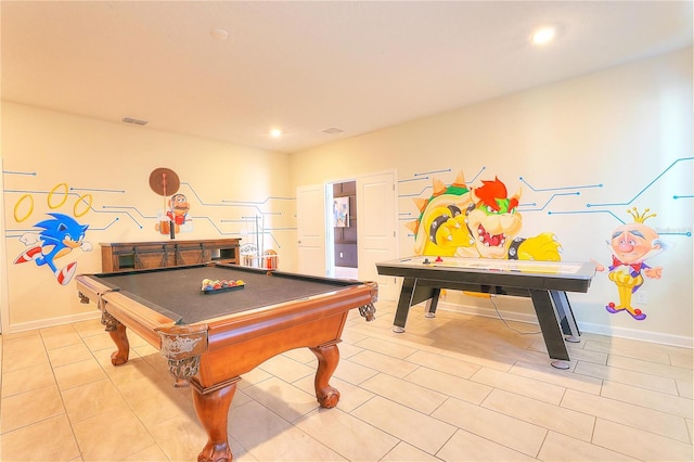 playroom featuring light tile patterned flooring and billiards