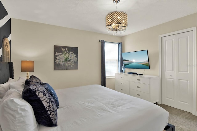 carpeted bedroom with a closet