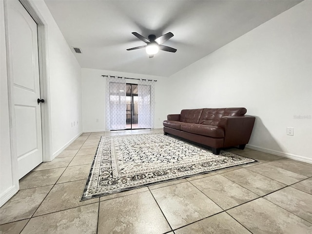 living room featuring ceiling fan