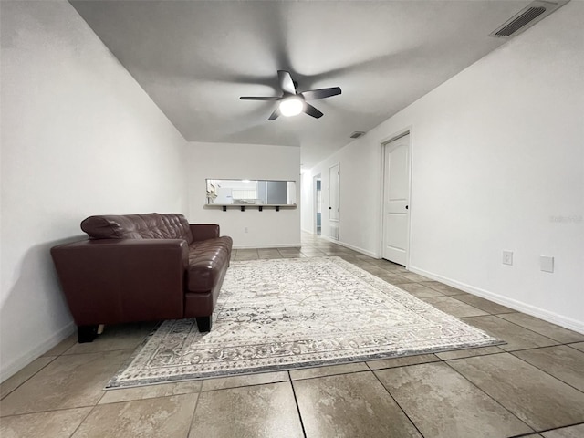 living room with ceiling fan