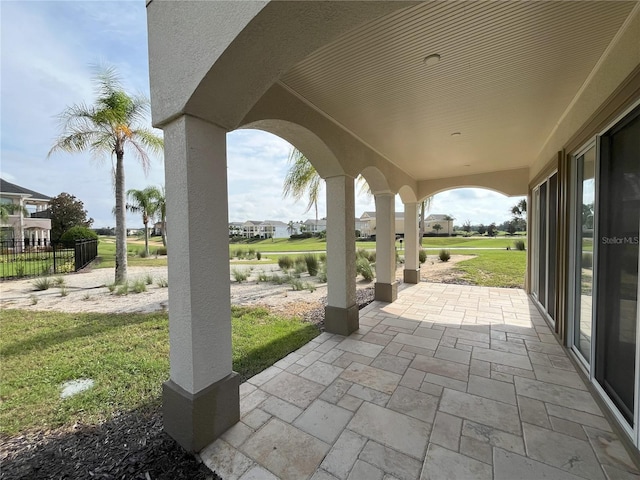 view of patio / terrace with a water view