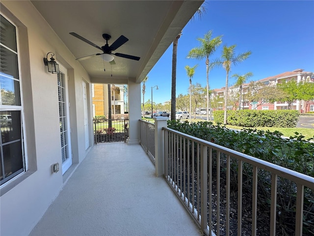 balcony with a ceiling fan