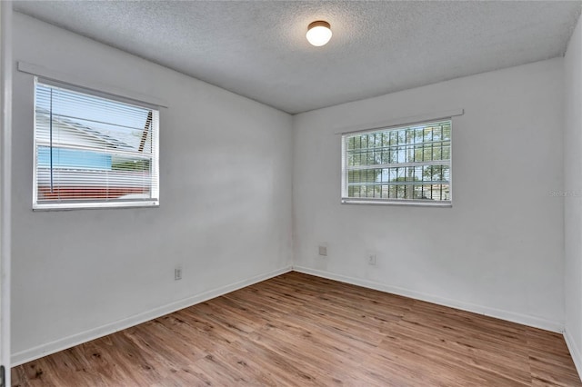 unfurnished room featuring light wood-type flooring, a textured ceiling, and a healthy amount of sunlight