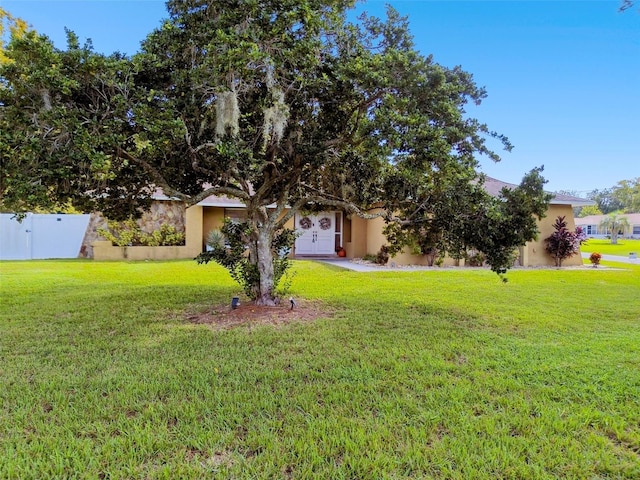 view of front of property with a front lawn