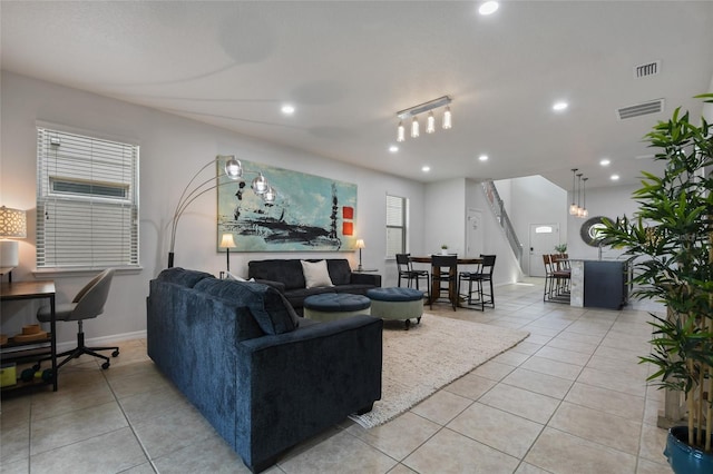 view of tiled living room