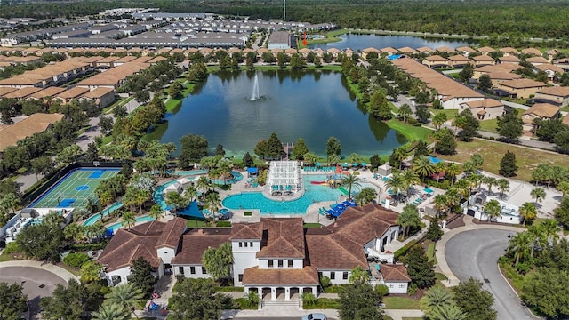 aerial view with a water view