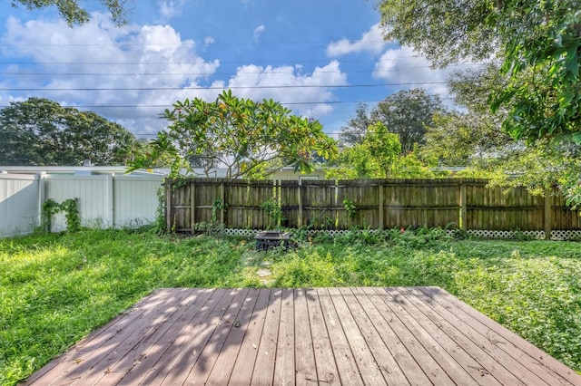 wooden terrace with a yard