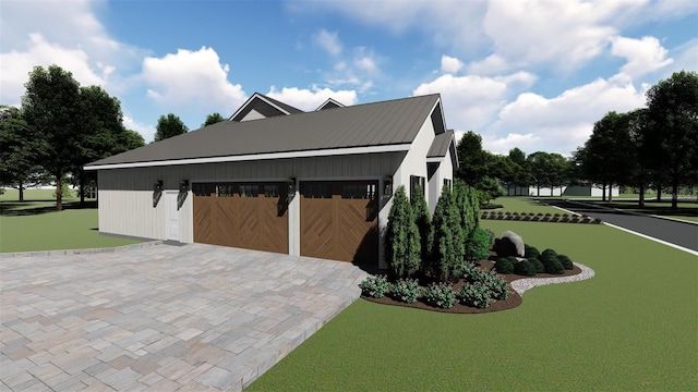 view of home's exterior with a garage and metal roof