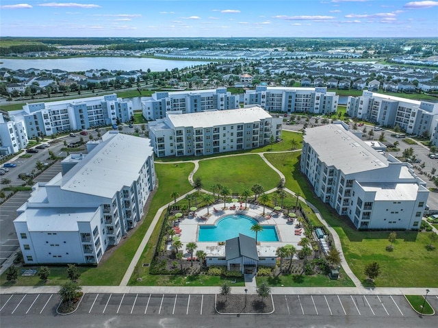 aerial view featuring a water view