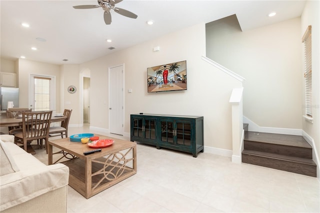 living room with ceiling fan