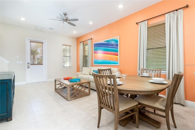 dining room featuring ceiling fan