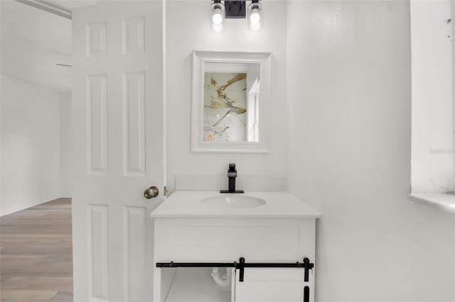 bathroom featuring wood-type flooring and vanity