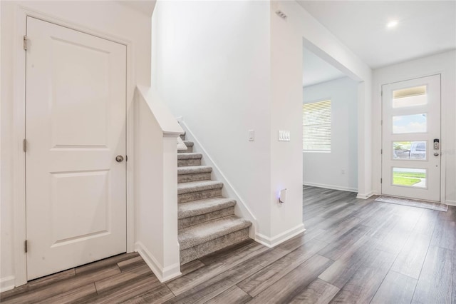 foyer entrance featuring hardwood / wood-style flooring