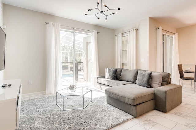 living room with a chandelier